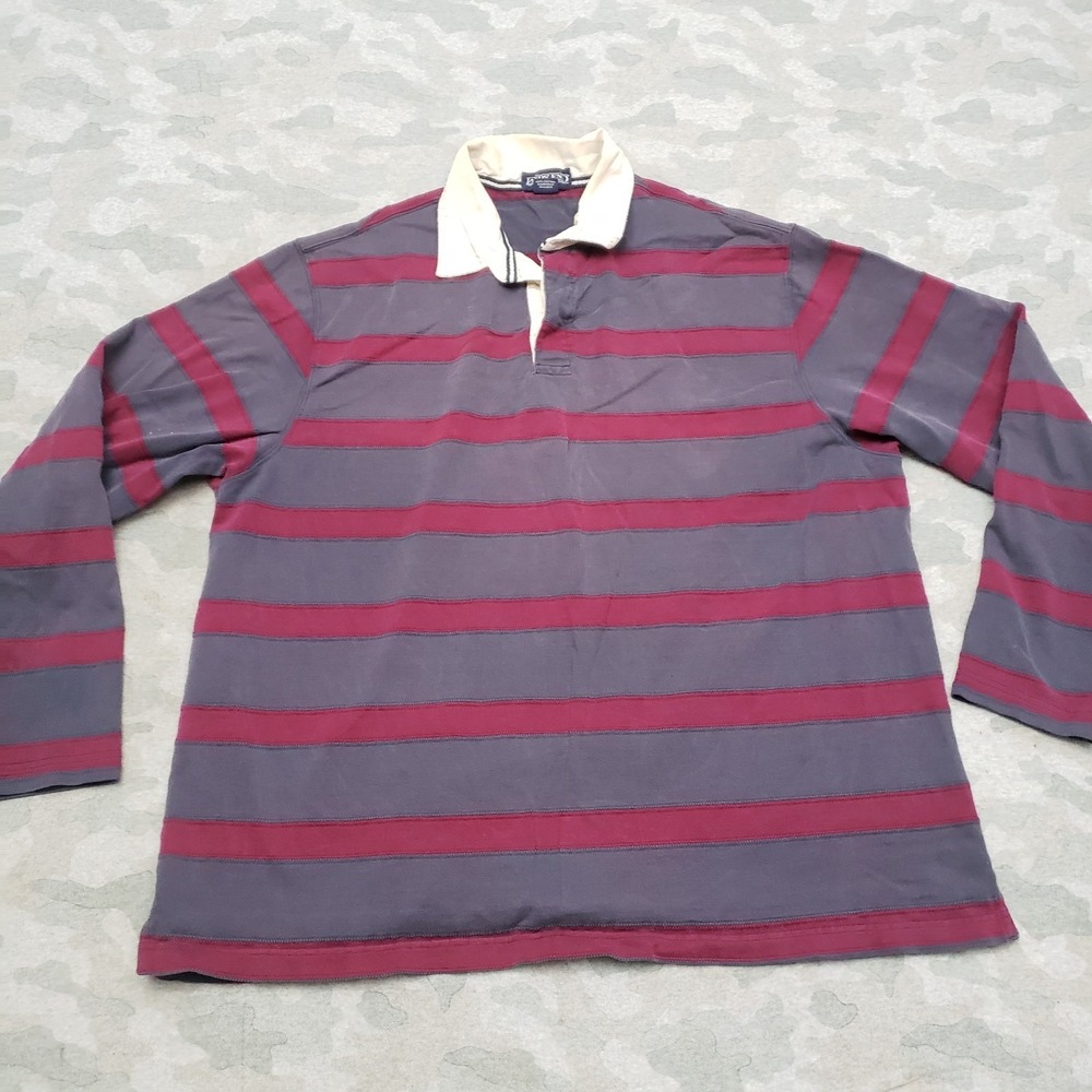 Vintage‎ Land's End Polo Shirt Mens XL Gray Long Sleeve Big Striped